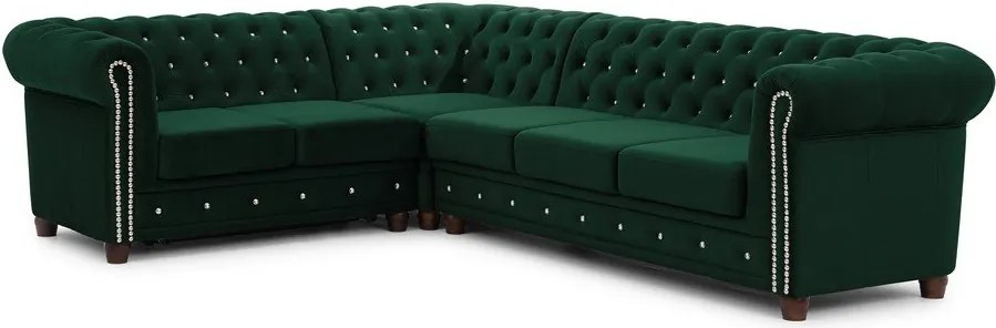 Colțar verde extensibil cu tapițerie din catifea (cu colț pe partea stângă/în formă de ”L”) York Blik – Ropez