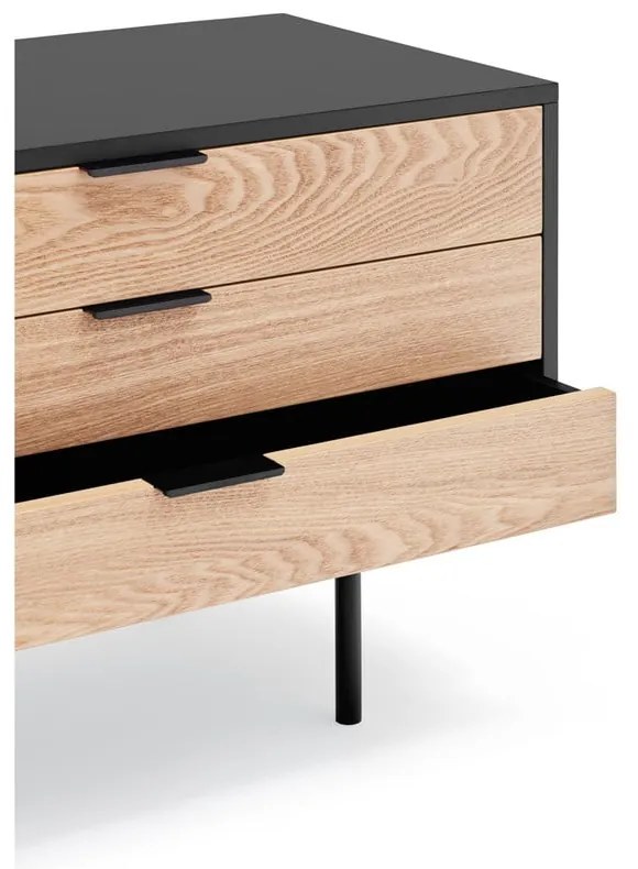 Comodă TV neagră/în culoare naturală cu aspect de lemn de stejar 180x52 cm Sierra – Teulat