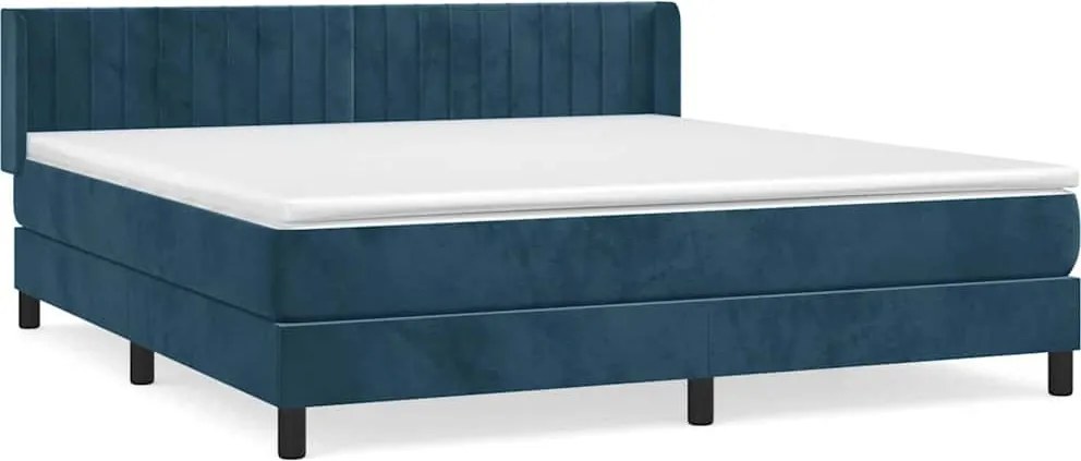 vidaXL Pat box spring cu saltea, albastru închis, 160x200 cm, catifea