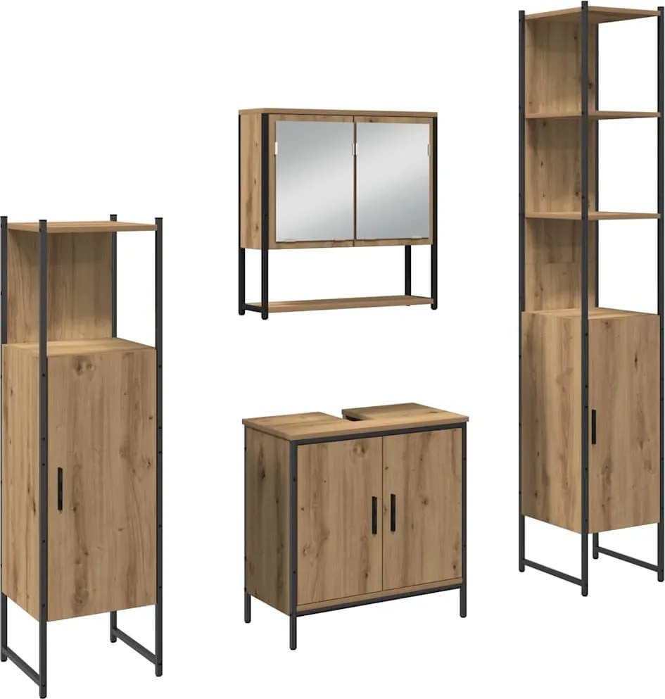 vidaXL Set de mobilier pentru baie cu raft 4 pcs Maro Lemn compozit