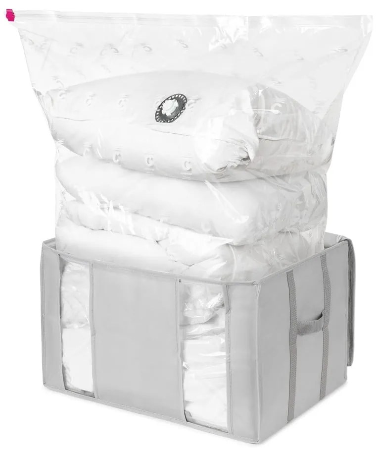 Cutie de depozitare pentru haine din material textil cu vacuum/cu pereți întăriți 56x42x33 cm Granit – Compactor