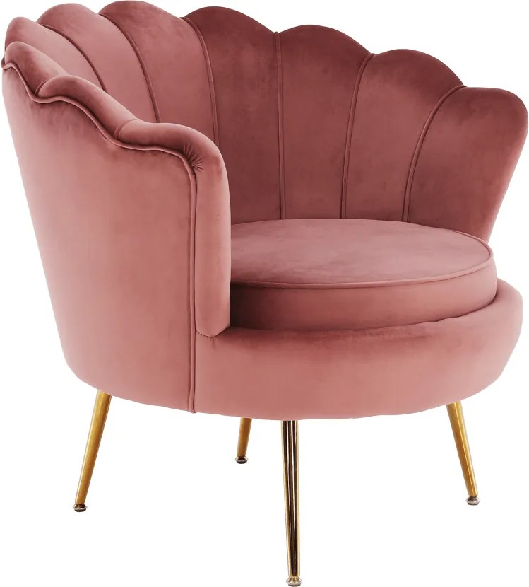 Fotoliu în stil Art-deco, catifea Velvet roz/crom auriu, NOBLIN