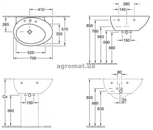 Lavoar suspendat, Villeroy&amp;Boch Aveo, 70x 51.5cm, 713270R1