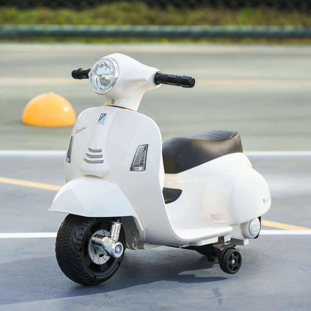 Motocicleta Electrica HOMCOM pentru Copii varsta 18-36 luni, Licenta Oficiala Vespa Baterie 6V, 66.5x38x52cm | Aosom Romania