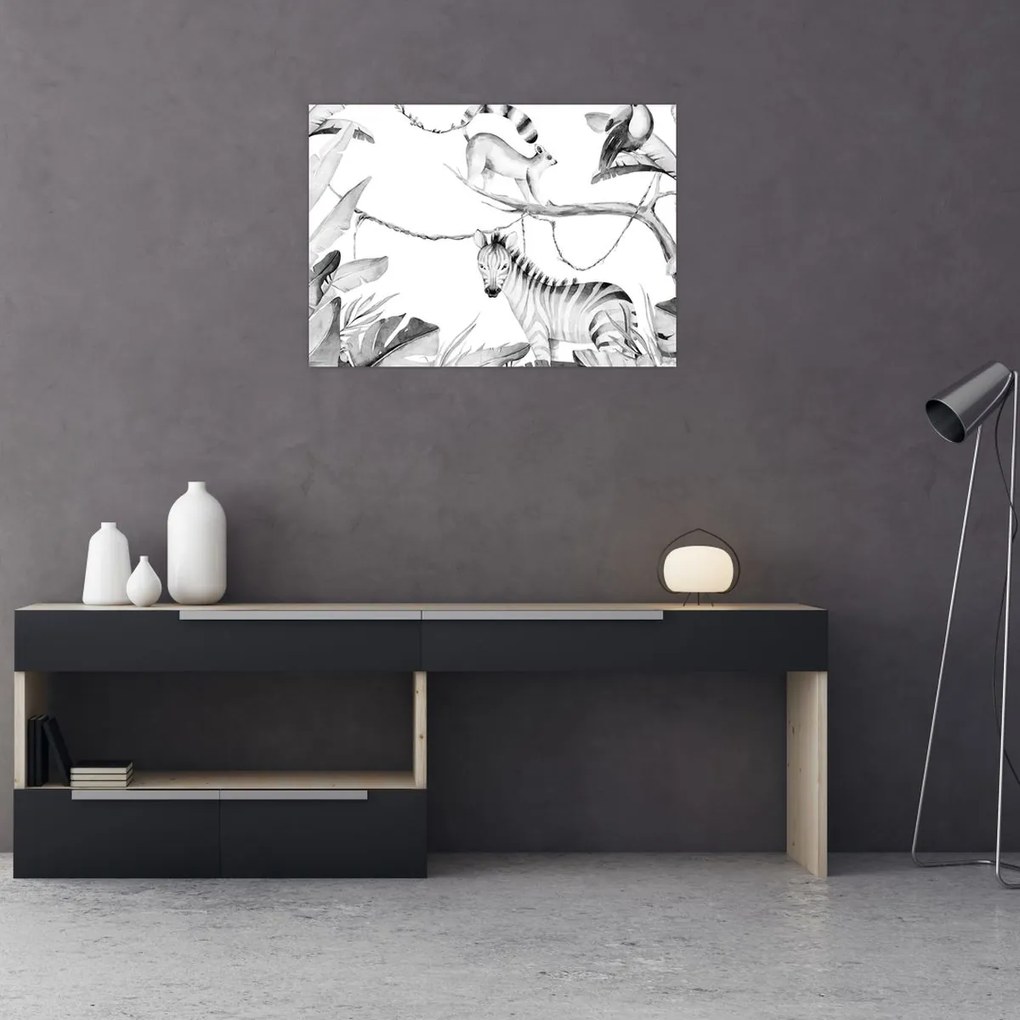 Tablou pe sticlă - Acuarelă Jungla (70x50 cm)
