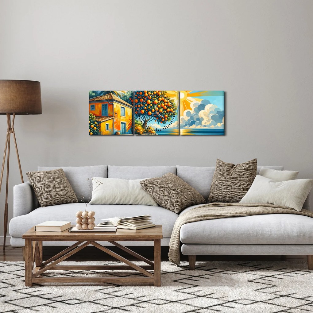 Tablou - Casă cu portocale I. (cu ceas) (90x30 cm)