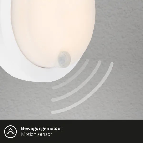 Brilo - Aplica LED de perete reîncărcabilă pentru exterior, cu senzor, 4 W/5 V, 4400 mAh, IP44, alb