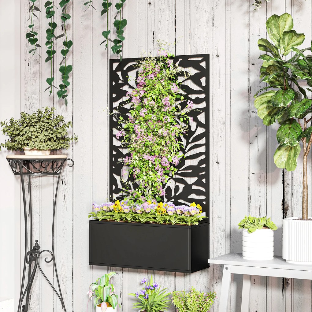 Outsunny Ghiveci cu spallier pentru plante cățărătoare din oțel, montare pe perete sau pe podea, 61x23x113 cm, negru | Aosom Romania