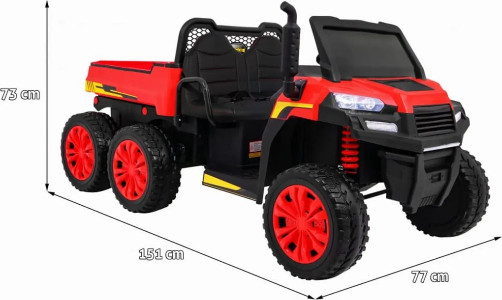 Masinuta Electrica cu acumulator pentru copii NOVOKIDS™ Farmer Beast Buggy, 6 roti, 2 locuri, Cu remorca si faruri luminoase, Roti din Cauciuc EVA,