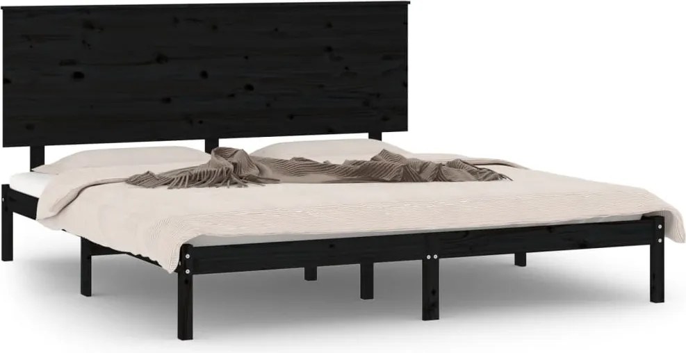 vidaXL Cadru de pat, negru, 200x200 cm, lemn masiv de pin
