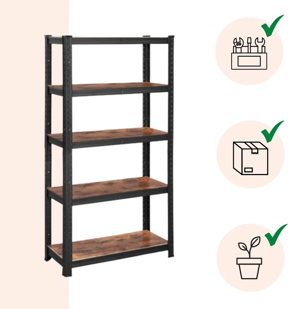 Raft de depozitare DUSTY, 5 polițe, max. 650kg, negru/maro SongmicsHome