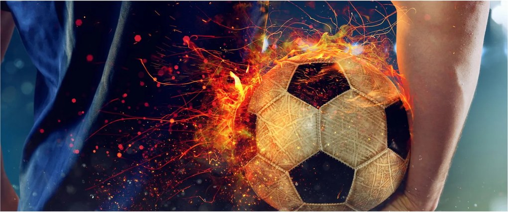 Tablou - Minge de fotbal în flăcări (120x50 cm)