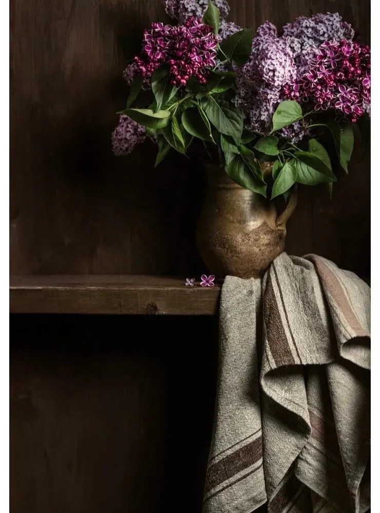 Napron de masă din in 40x200 cm Beige Stripe Vintage – Linen Tales