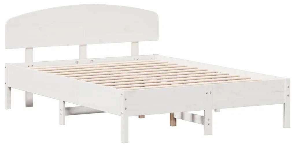3207234 vidaXL Cadru de pat cu tăblie, alb, 120x190 cm, lemn masiv pin