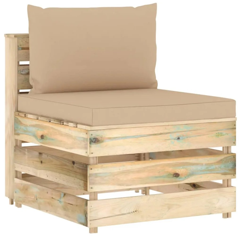 Canapea de mijloc modulara cu perne, verde, lemn impregnat 1, Bej si maro, canapea de mijloc
