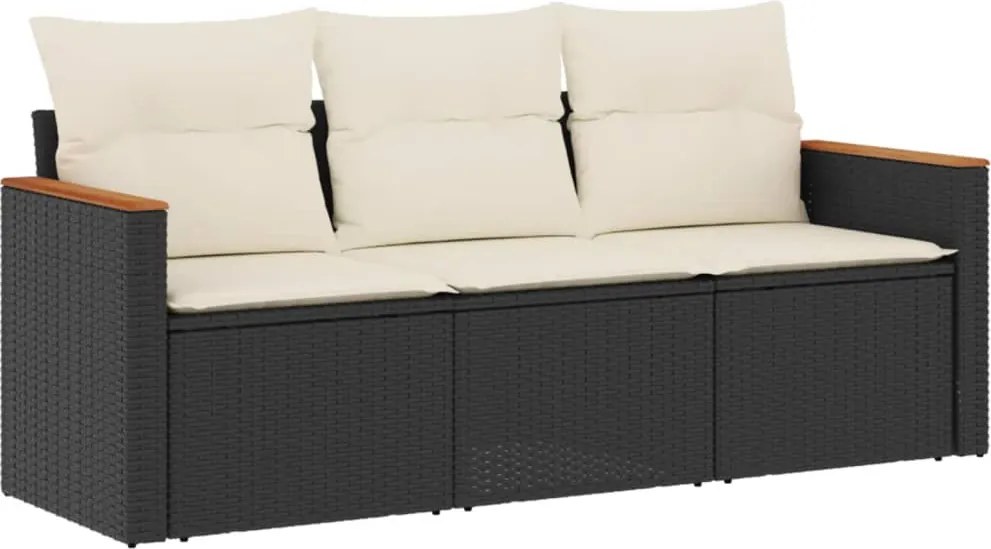 vidaXL Set mobilier de grădină cu perne, 3 piese, negru, poliratan