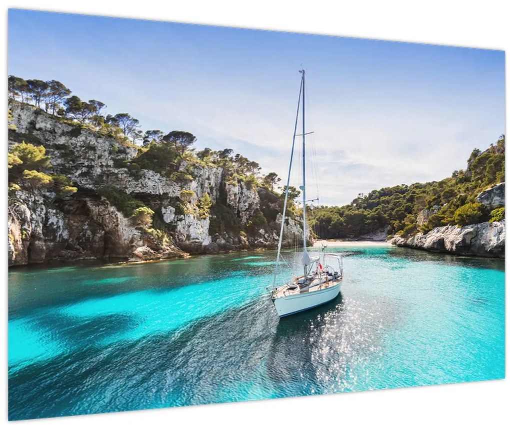 Tablou - Plajă cu barca cu pânze (90x60 cm)