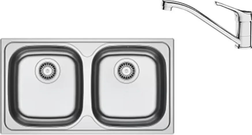 Set chiuveta bucatarie inox Franke Spark 78x43.5 cm cu 2 cuve fara picurator finisaj texturat plus baterie crom