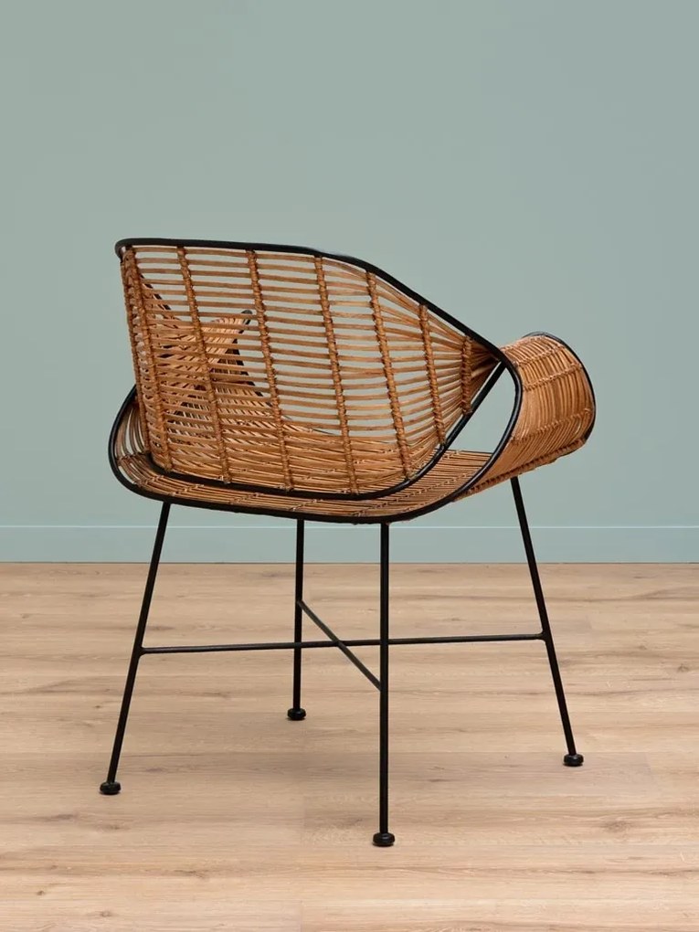 Scaun dining din metal si rattan cu bordura decorativa neagra, "Senzo"
