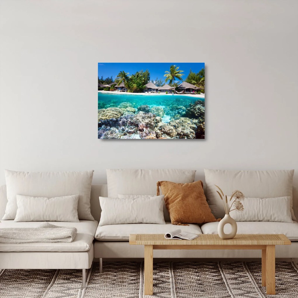 Tablou pe sticlă cu plaja pe insulă tropicală (70x50 cm)