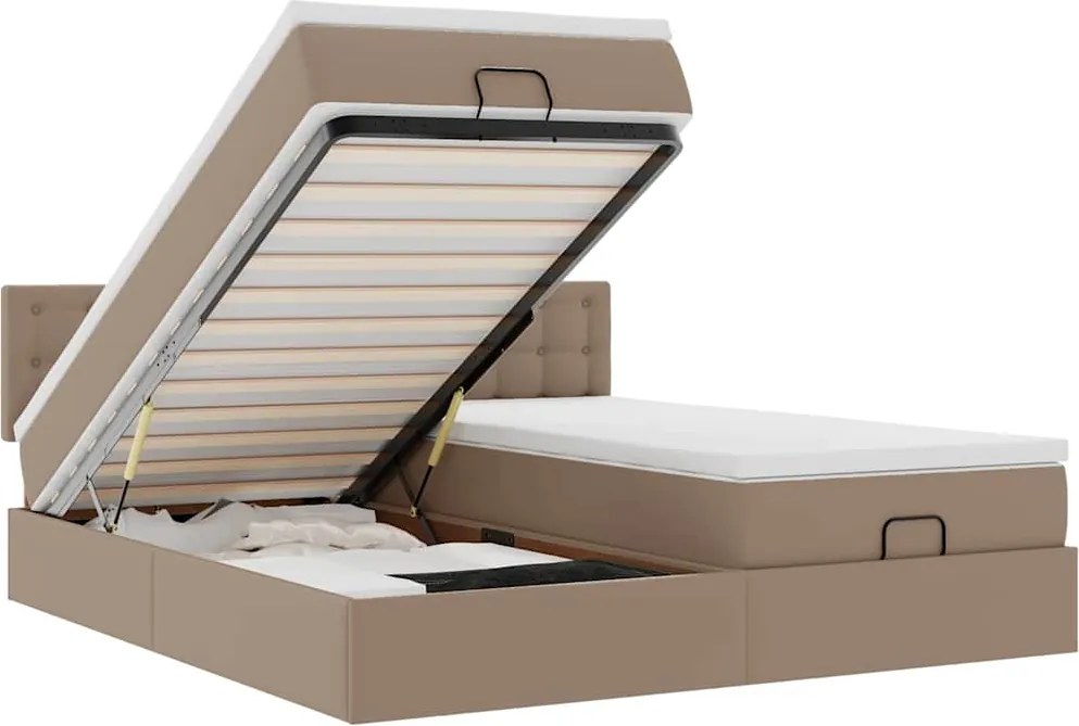 vidaXL Cadru de pat otoman cu saltele Cappucino piele artificială