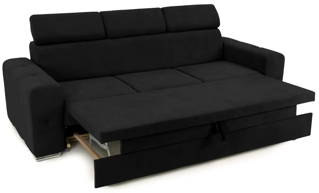 Canapea Extensibilă 3 locuri BELLAGIO, cu tetiere reglabile, 242x95x99 cm, Negru-Enjoy