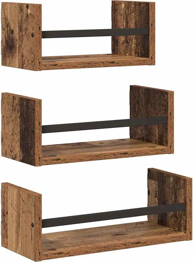 vidaXL Set rafturi de perete 3 pcs Lemn Vechi 40x16x14cm Lemn compozit