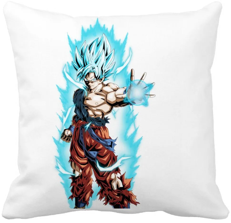 Perna Decorativa cu Goku Vegeta Super Saiya Saiyan Dragon Ball, 40x40 cm, Alba, Mata, Husa Detasabila, Burduf