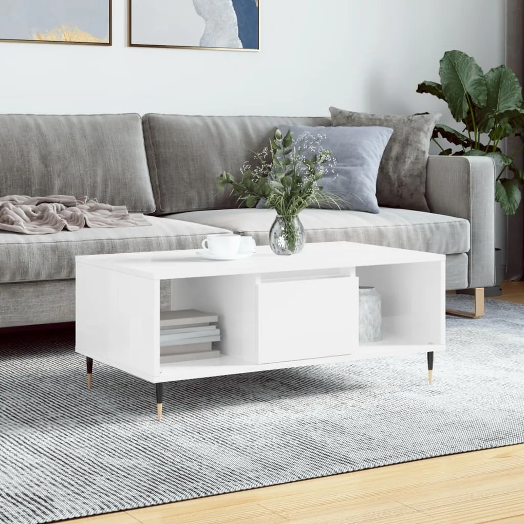 vidaXL Măsuță de cafea, alb extralucios, 90x50x36,5 cm, lemn compozit
