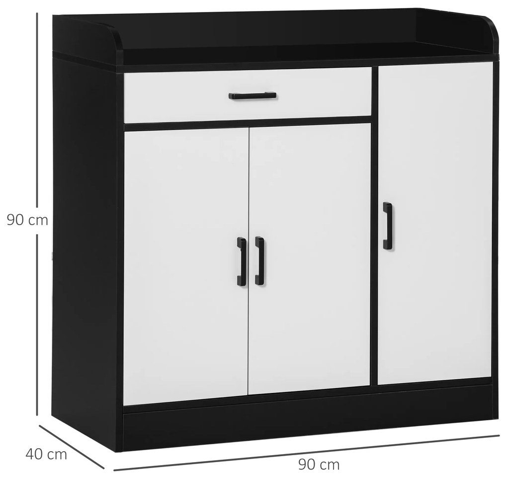 HOMCOM Dulap Bucătărie Modern MDF, 2 Dulapuri, Sertar, Rafturi Ajustabile, 90x40x90cm, Alb-Negru | Aosom Romania