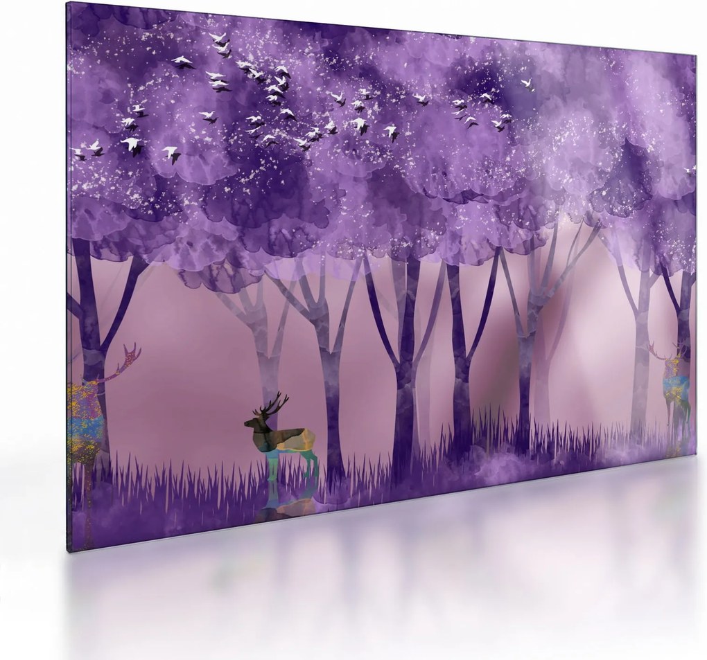 Tablou pe sticlă - Cerbi în pădurea magică (70x50 cm)