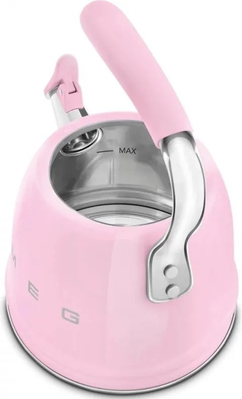 Ceainic cu fluier Smeg WKF01PK, 2,3 l, Inductie, Maner rece, Otel, Roz