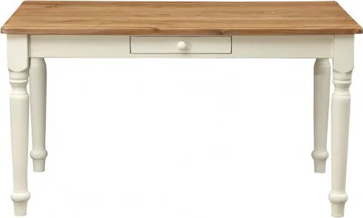 Masa fixa, L120 80 H80 cm, cu sertar, lemn masiv alb antichizat/natur