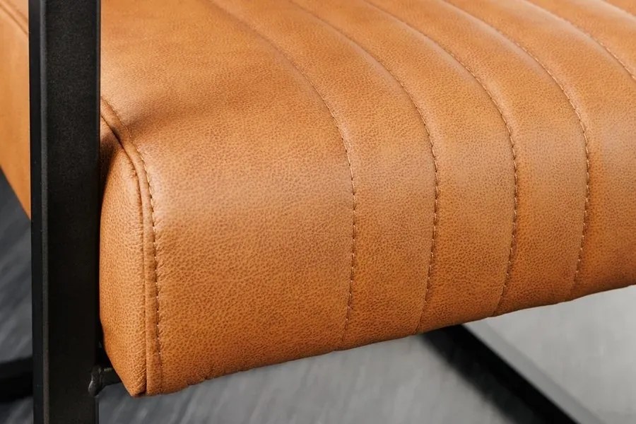 Scaun cu brate design retro Big Aston piele naturala coniac vintage