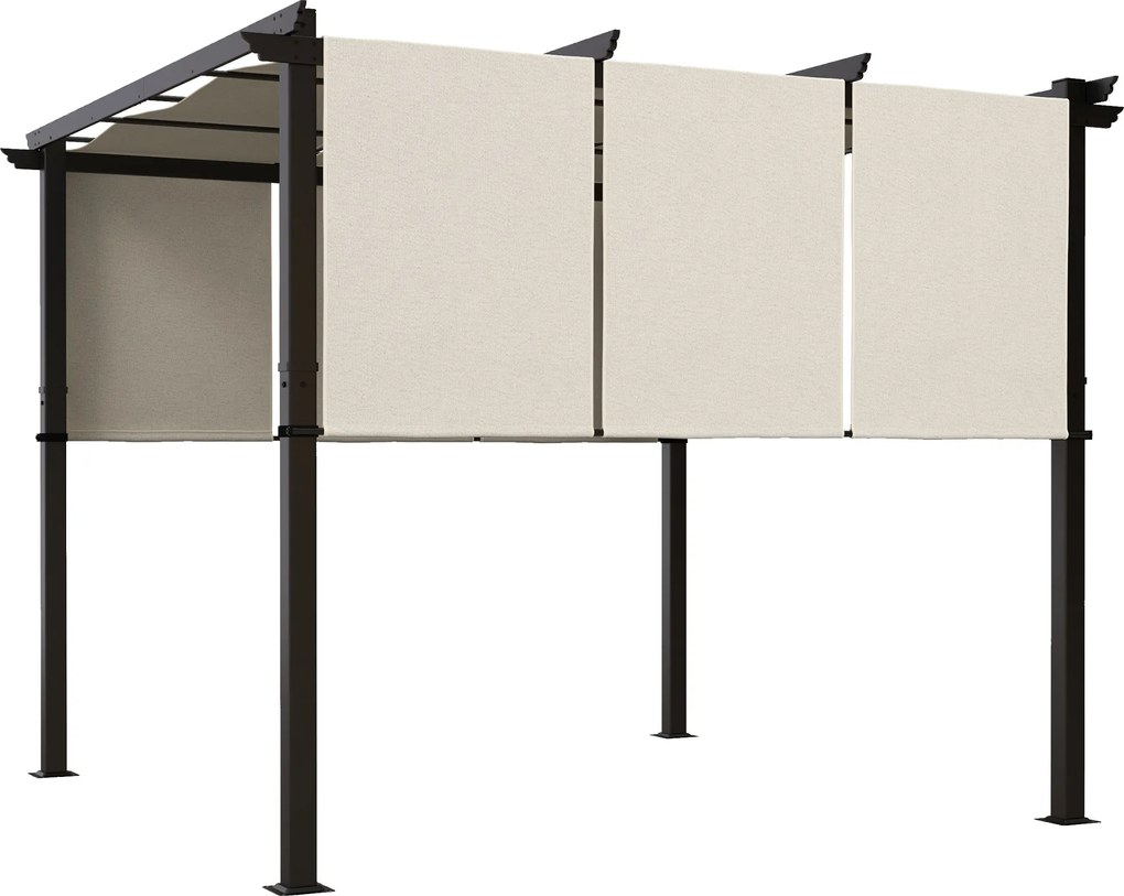 Outsunny Pergolă cu 3 țesături glisante 3 x 3 x 2,38 m structură din oțel negru țesătură poliester de înaltă densitate bej | Aosom Romania