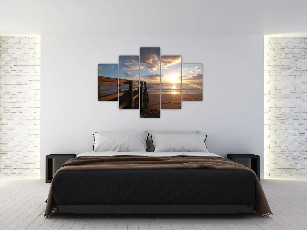 Tablou cu dig, plajă și mare (150x105 cm)