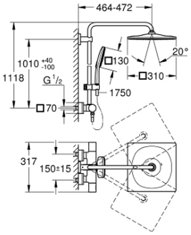 Set de dus 310 cu termostat, 3 jeturi, crom