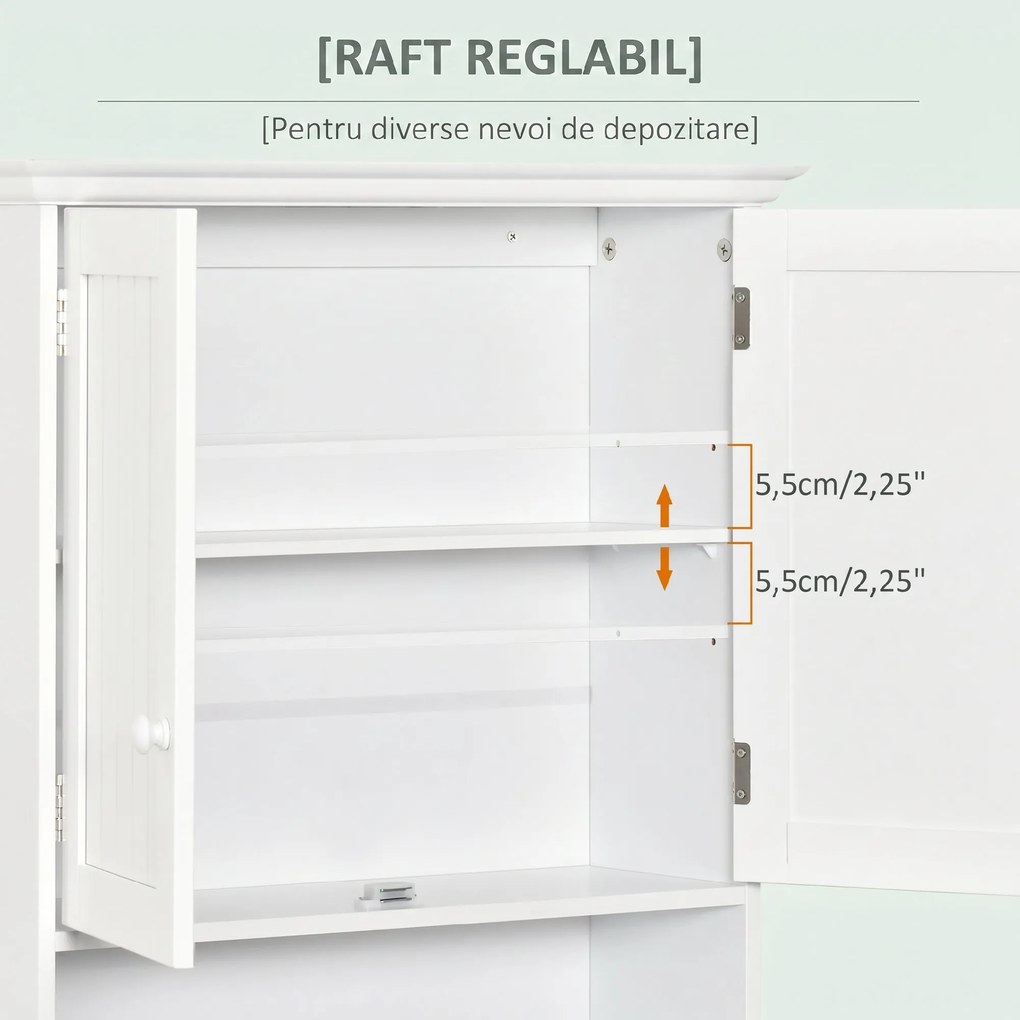 kleankin Dulap de Baie Suspendat cu Dulăpior, 2 Uși cu Închidere Magnetică și Raft Deschis, 60x20x70.5 cm, Alb | Aosom Romania