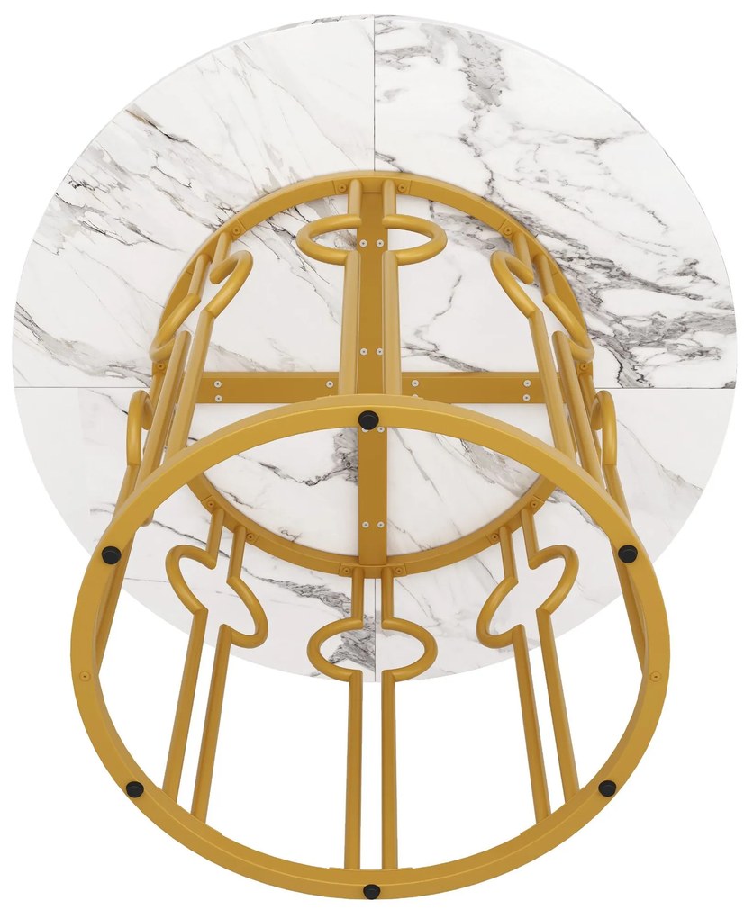 Masă rotundă pentru 4 persoane, Alb+Auriu | Aosom Romania