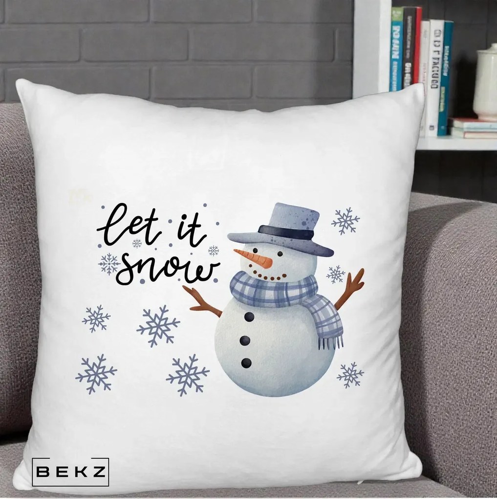Perna Decorativa Let It Snow Om de Zapada, 40x40 cm, Alb Pufos, Husa Detasabila, Perna Inclusa, BEKZ®
