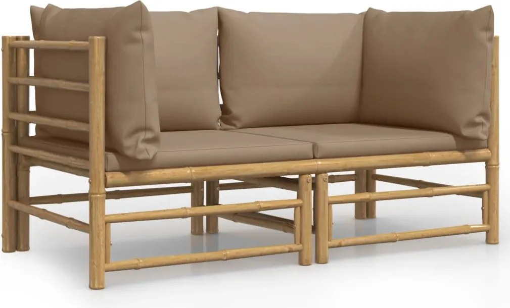 vidaXL Canapele colțar de grădină, perne gri taupe, 2 buc., bambus