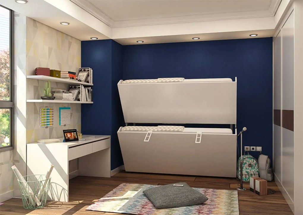 Pat rabatabil suprapus cu somiere incluse - simple bunk (90x200) - alb mat