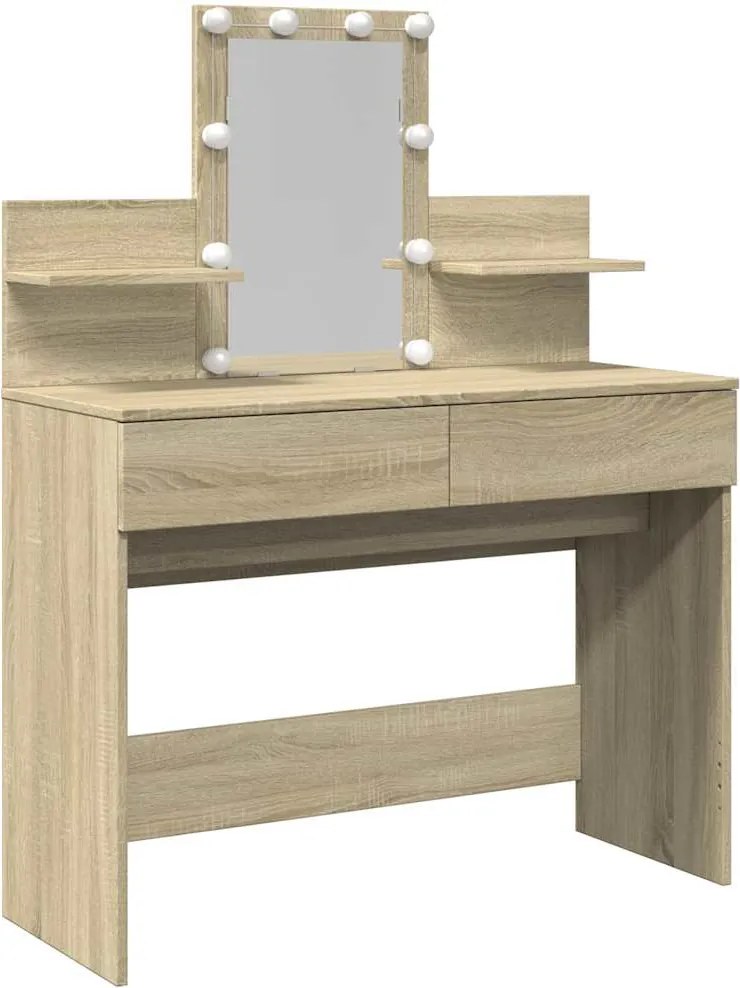 vidaXL Masă de toaletă cu LED, stejar sonoma, 100x40x130 cm