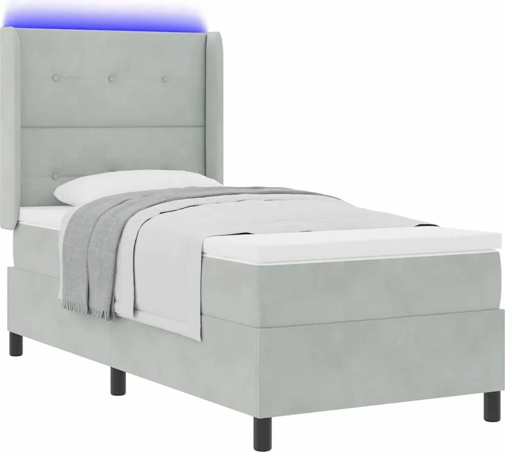 vidaXL Pat cu arcuri cu saltea cu led Gri deschis 80 x 200 cm Catifea