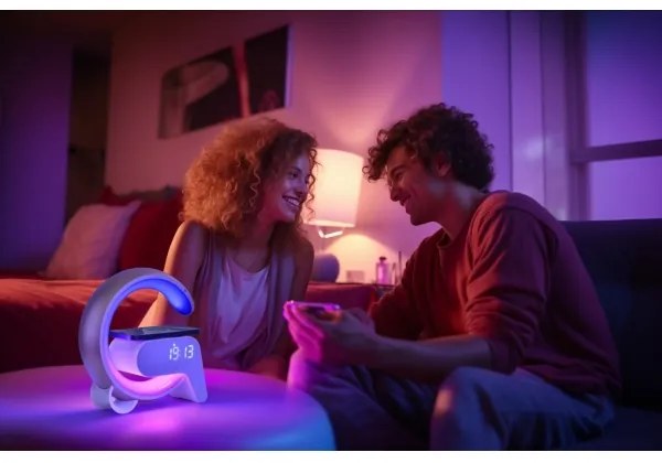 Lampă LED RGB dimabilă cu ceas deșteptător și încărcare Qi Immax 08986L 30W/230V auriu