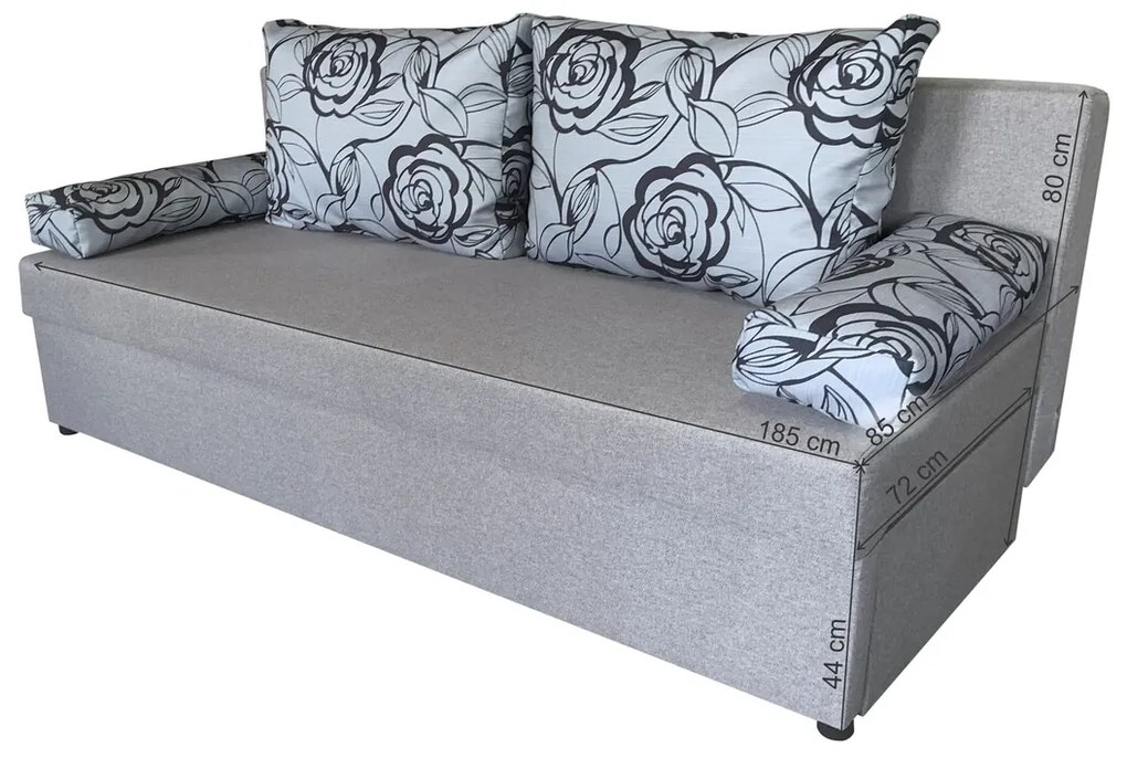 Canapea extensibila Odessa 185x85x80 cm, cu lada de depozitare, Grey Flower