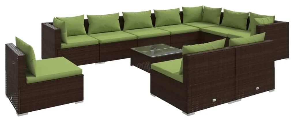 3102604 vidaXL Set mobilier de grădină cu perne, 11 piese, maro, poliratan