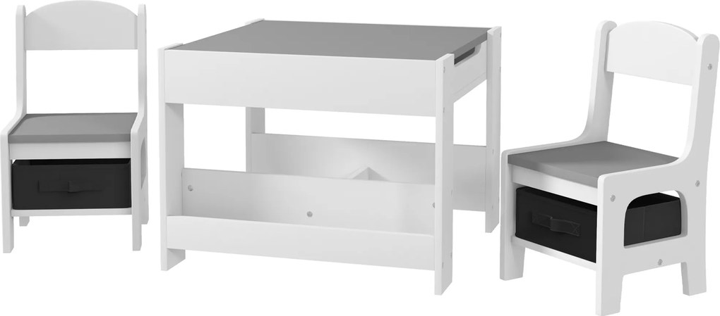 HOMCOM Set de Masă și Scaun pentru Copii, Set de Birou și Scaun pentru Copii 2-în-1 cu Tablă și Rafturi pentru Cărți, 61.5x61.5x48 cm, Gri | Aosom Romania