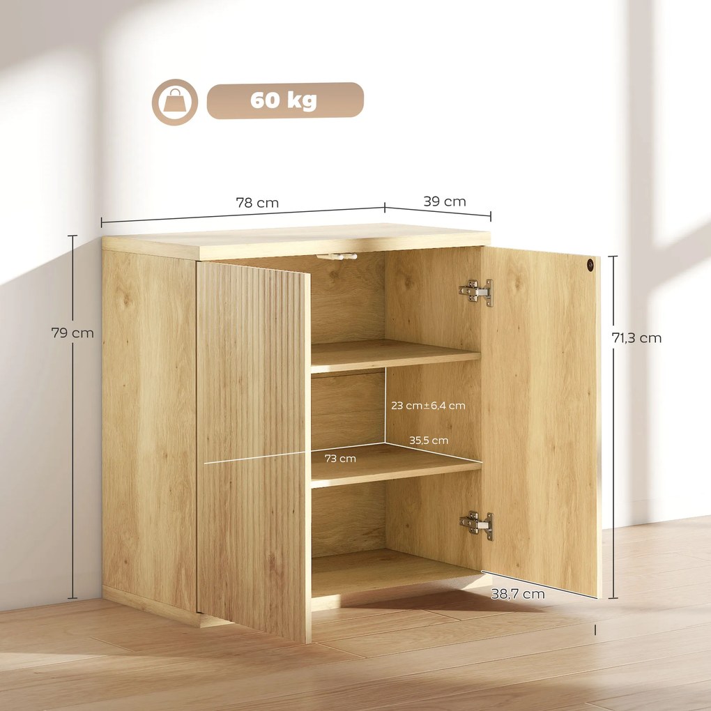 HOMCOM Bufet living, corp de depozitare modern cu uși cu închidere silențioasă și rafturi reglabile, 78 x 39 x 79 cm, stejar | Aosom Romania