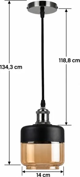 BRILAGI-LED Lustru suspendat pe cablu RETRO GLASS 1xE27/60W/230V Ø 14 cm negru/bej fumuriu